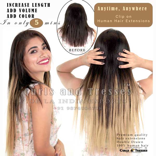 Clip On Hair Extensions Set (7 pcs), Double drawn, Wavy/Straight- all colors - Image 6