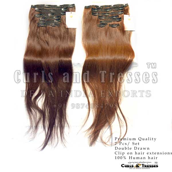 Clip On Hair Extensions Set (7 pcs), Double drawn, Wavy/Straight- all colors - Image 3