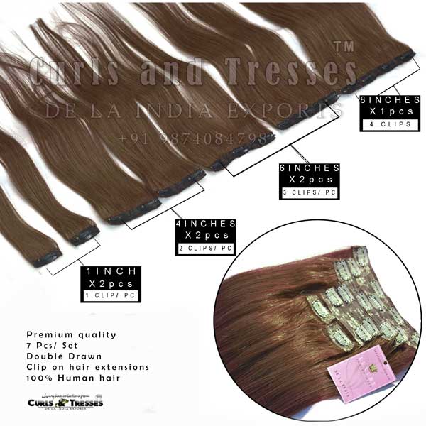 Clip On Hair Extensions Set (7 pcs), Double drawn, Wavy/Straight- all colors - Image 7