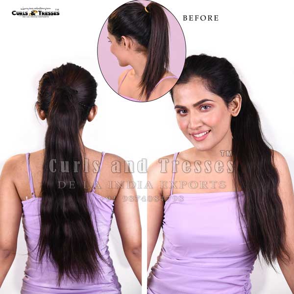 Ponytail Hair Extensions, Double drawn, Wavy/Straight- all colors - Image 3