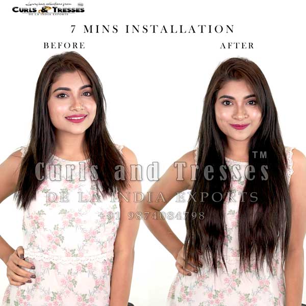 Clip On Hair Extensions Set (7 pcs), Double drawn, Wavy/Straight- all colors - Image 5