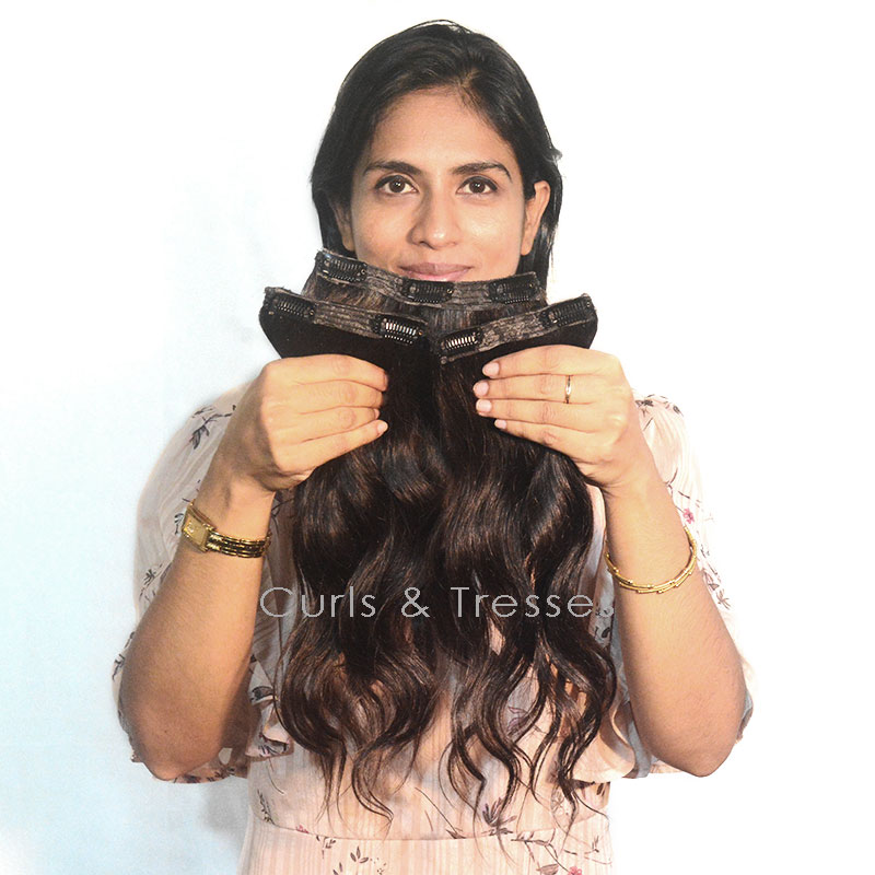 Clip On Hair Extensions Set (3 pcs), Double drawn, Wavy/Straight- all colors - Image 4