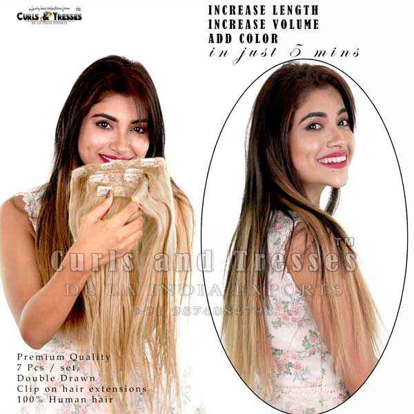 Clip On Hair Extensions Set (7 pcs), Double drawn, Wavy/Straight- all colors - Image 2