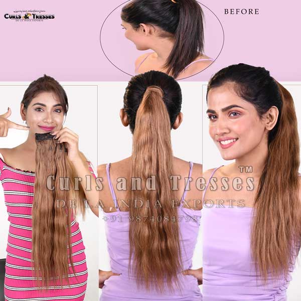 Ponytail Hair Extensions, Double drawn, Wavy/Straight- all colors - Image 6